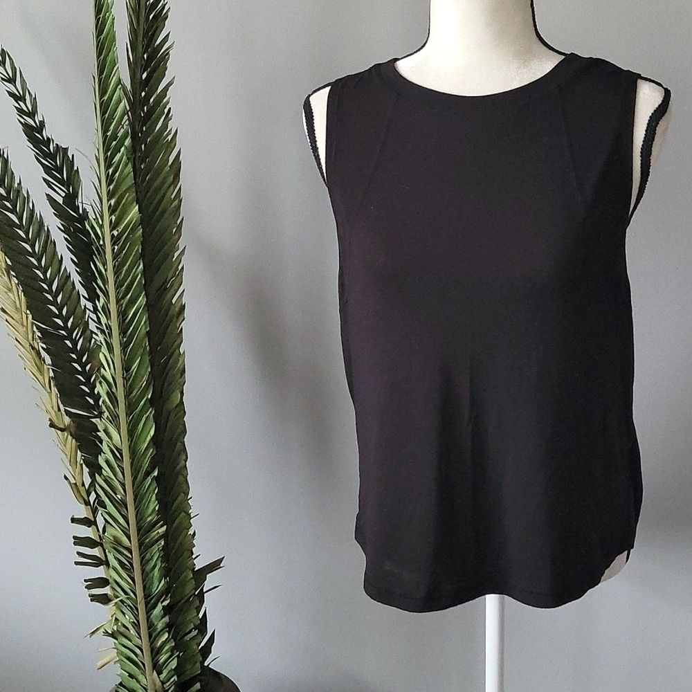 Athletic Works black higher neck sleeveless tee with back opening